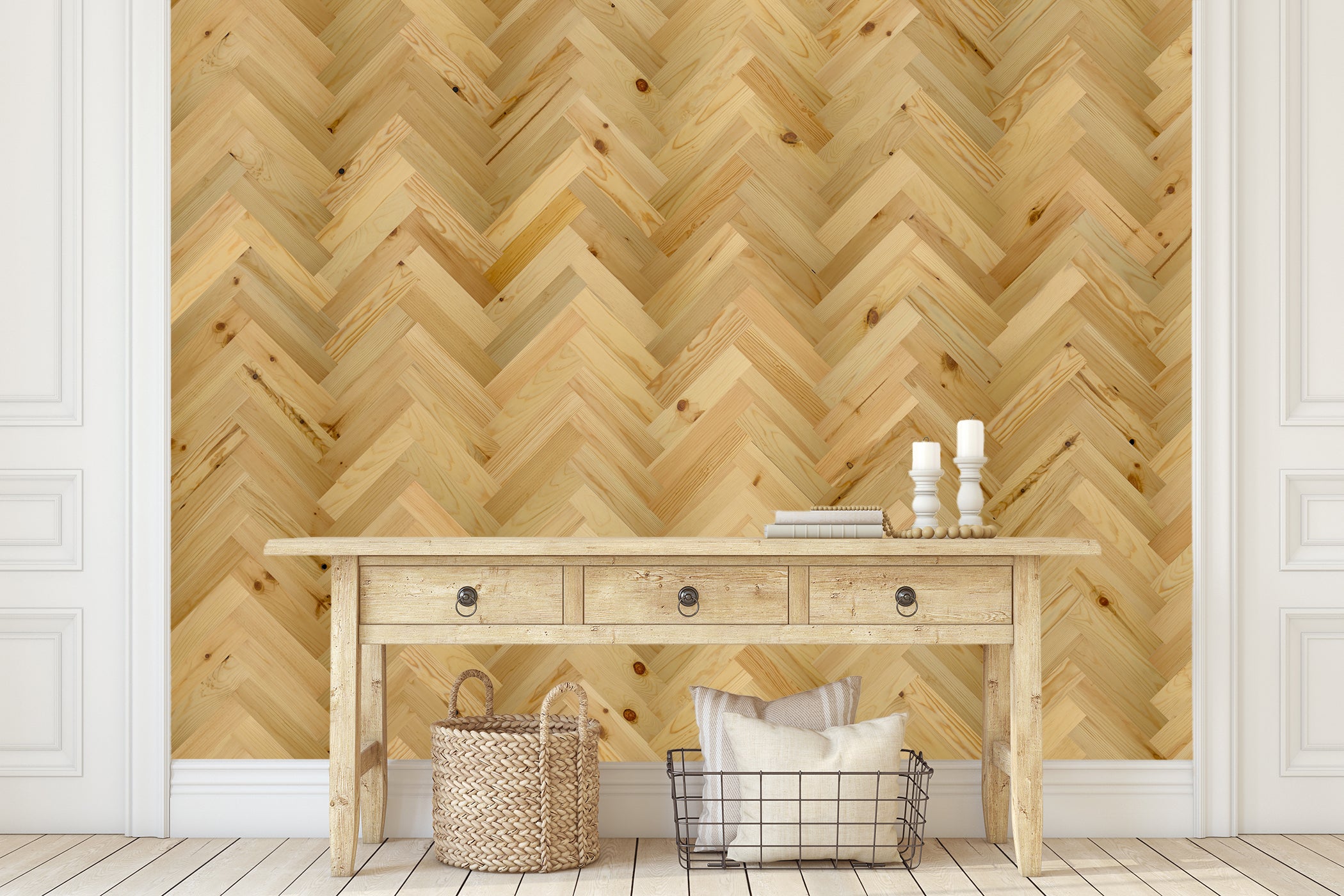 Natural Pine Herringbone Wall Planks by Timberchíc