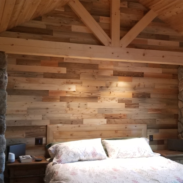 reclaimed wood planks accent wall